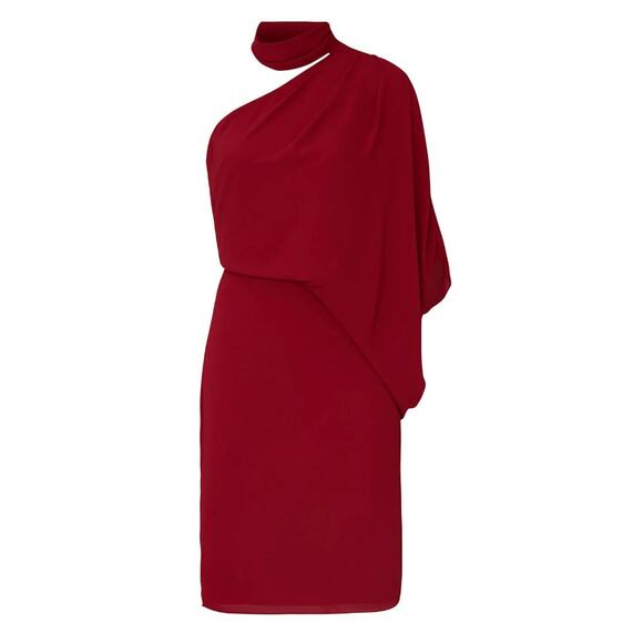 Halston Red One Shoulder Cocktail Dress SIZE 6 Draped Sheath Chic Designer $295 - Picture 3 of 9